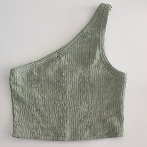 American Eagle Outfitters Sage Green One-Shoulder Crop Top